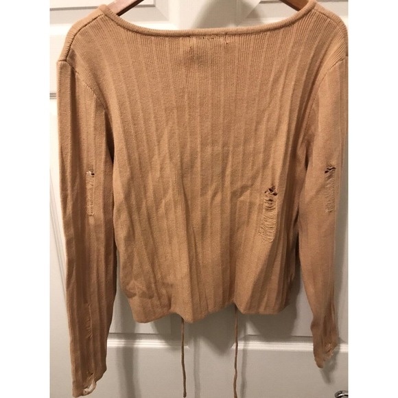 Sexy Distressed Sweater Plus 2X, Light Gold Mustard, Low Cut - Picture 4 of 16